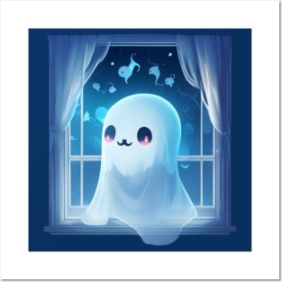 cute little ghost see on a window Posters and Art